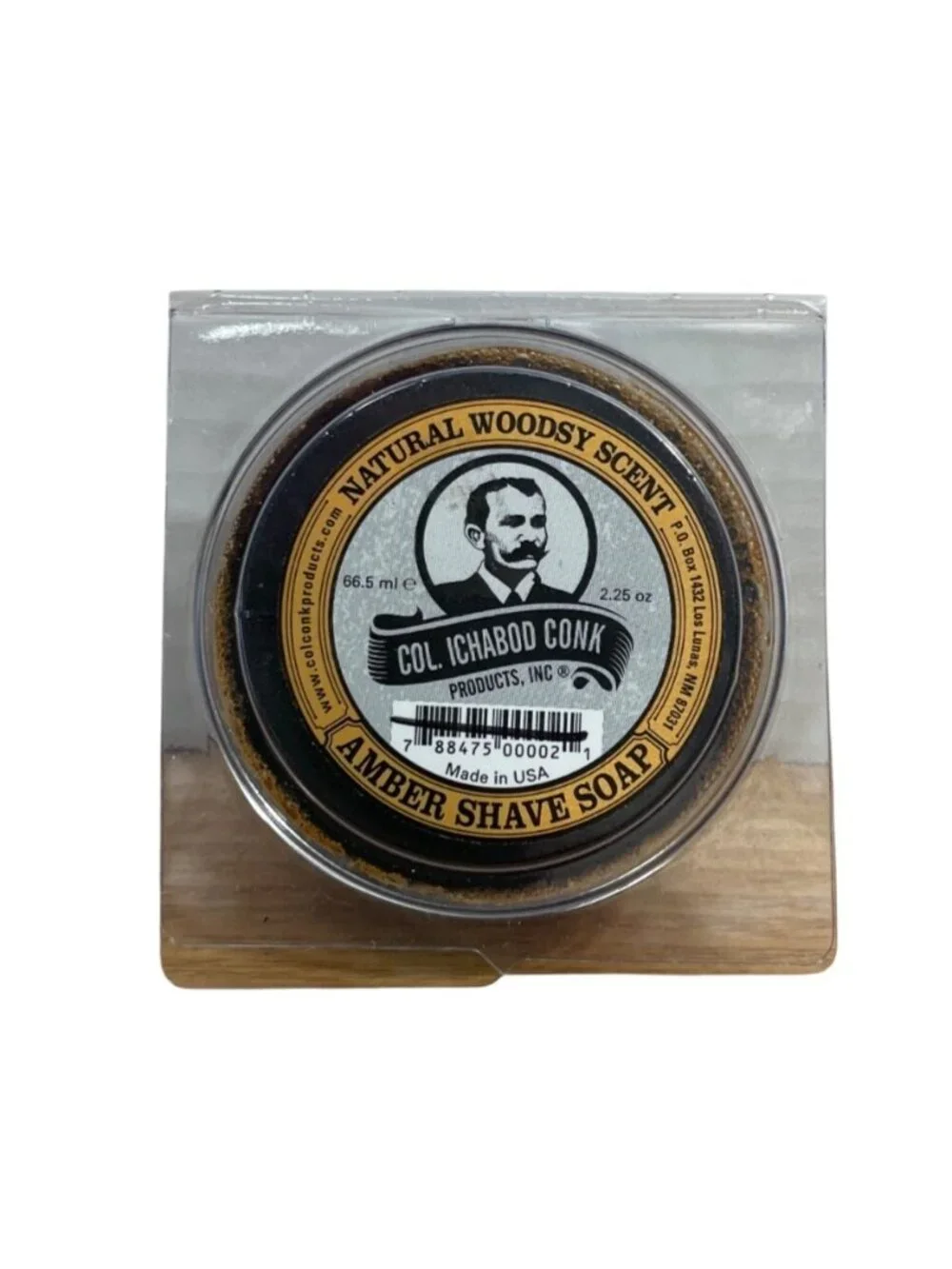 Col. Ichabod Conk Amber Shave Soap 2.25 Oz Natural Woodsy Scent Made In USA New
